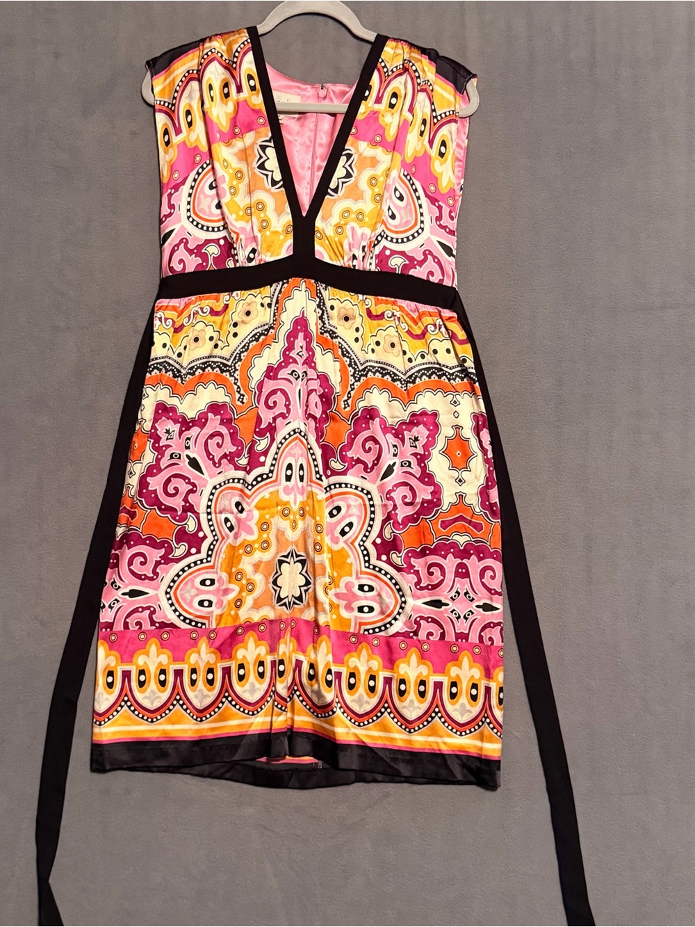 Eci New York Pink Paisley Silk Blend Sleeveless Midi Dress Size 8